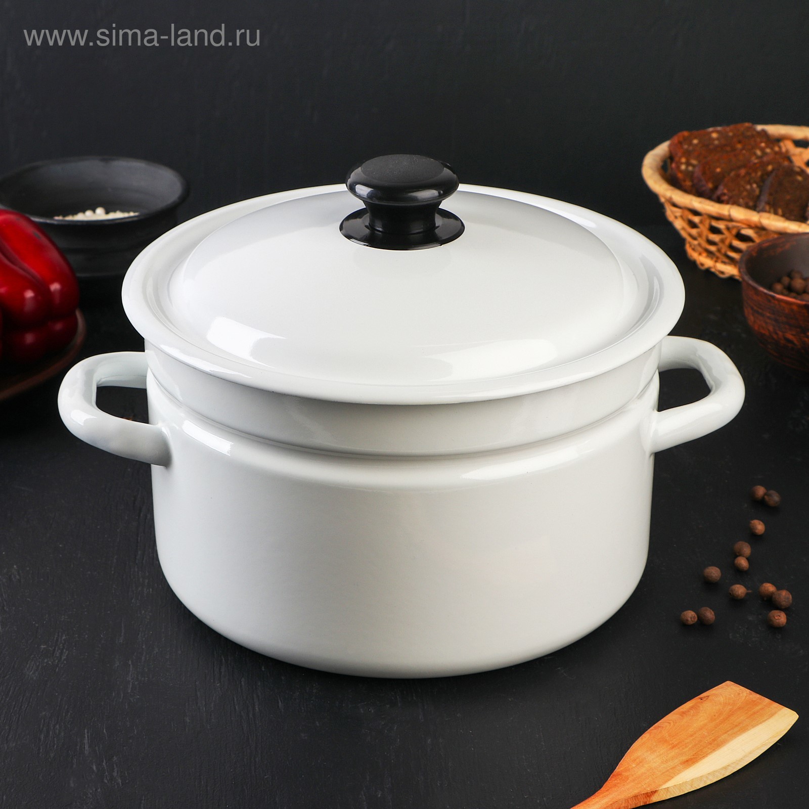 Кастрюля эмалированная цилиндрическая, 5 л, цвет белый (4842607 ...