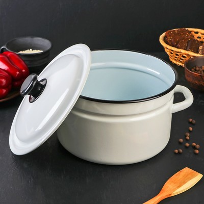 Кастрюля эмалированная, 5 л, d=24 см, с крышкой, без декора, индукция, белая