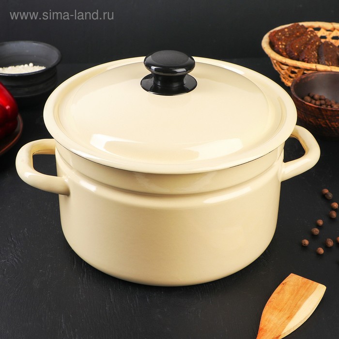 Кастрюля эмалированная, 5 л, d=24 см, цилиндрическая, цвет слоновая кость - Фото 1