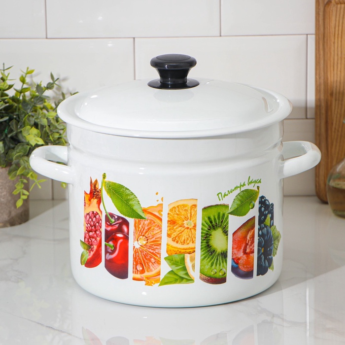 Кастрюля эмалированная, 7 л, d=24 см, цилиндрическая, деколь МИКС, белая - Фото 1