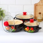 Набор эмалированных кастрюль «Грациозный», 3 шт.: 1.5 л, 2 л, 3 л, индукция, чёрный - Фото 2