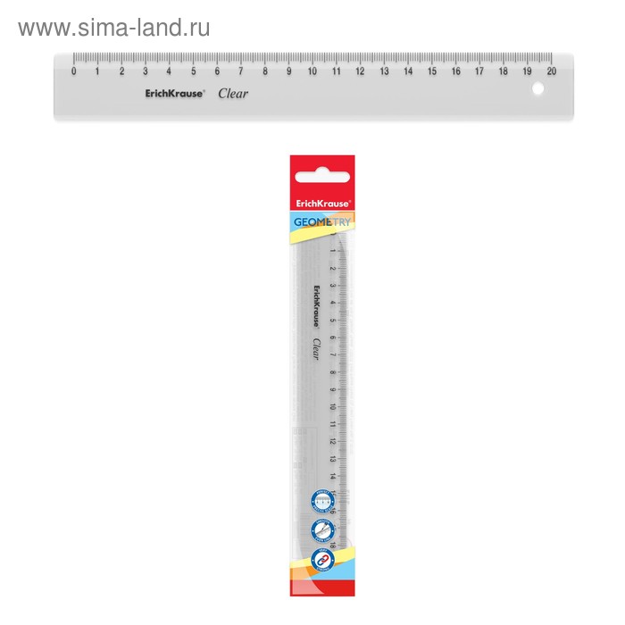 Линейка 20 см ErichKrause "Clear", прозрачная