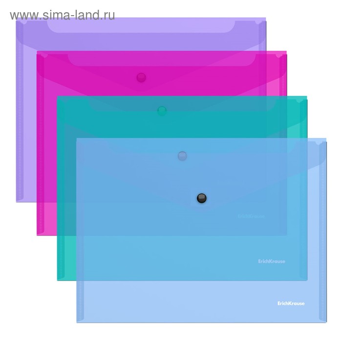 Папка-конверт на кнопке F/C, 180 мкм, ErichKrause Glossy Vivid, глянцевая, полупрозрачная, микс - Фото 1