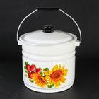 Ведро эмалированное, 10 л, с крышкой, деколь МИКС, белое - Фото 1