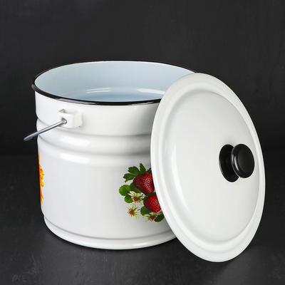 Ведро эмалированное, 10 л, с крышкой, деколь МИКС, белое