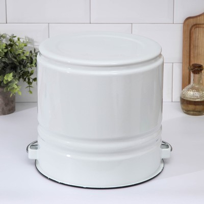 Ведро эмалированное с крышкой,12 л, цельнотянутое, цвет белый