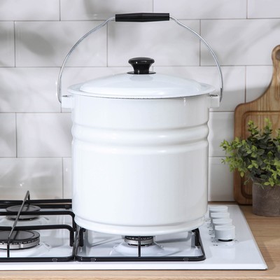 Ведро эмалированное с крышкой,12 л, цельнотянутое, цвет белый