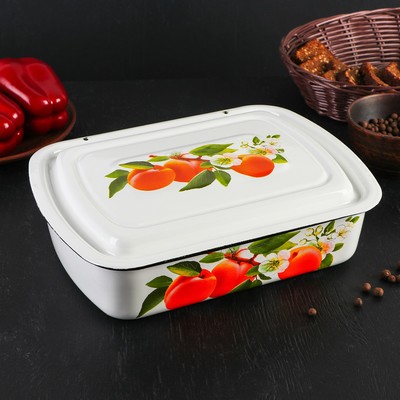 Контейнер, 2.5 л, с крышкой, эмалированная сталь, деколь МИКС, белый