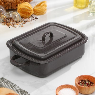 Противень эмалированный, 3 л, d=7 см, с крышкой, коричневый