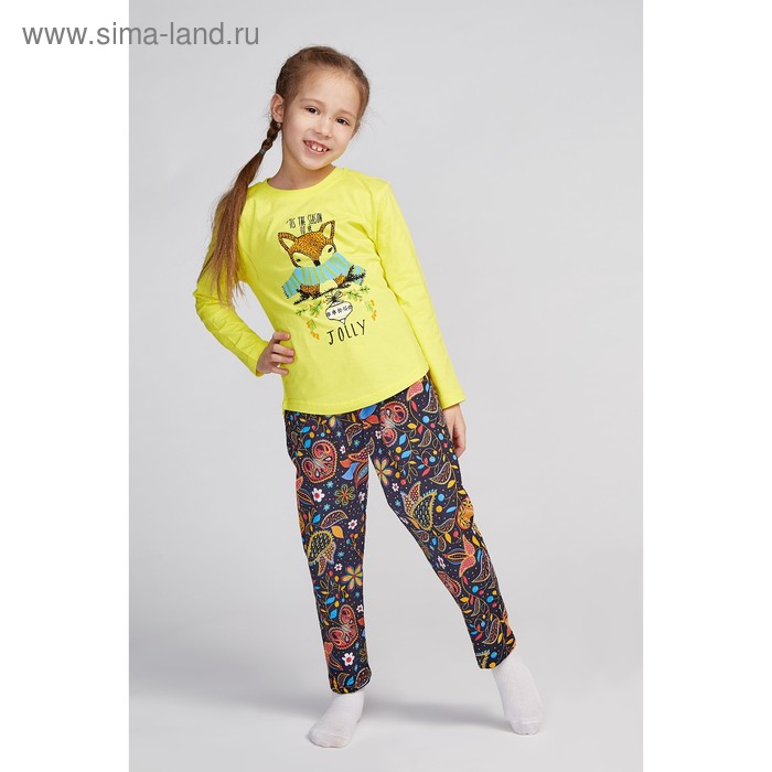 Пижама для девочки «Лисица», цвет жёлтый, рост 116-122 см - Фото 1