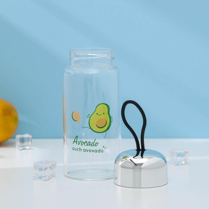 Бутылка для воды стеклянная «Авокадо», 380 мл, h=15 см, рисунок МИКС - фото 1910024417
