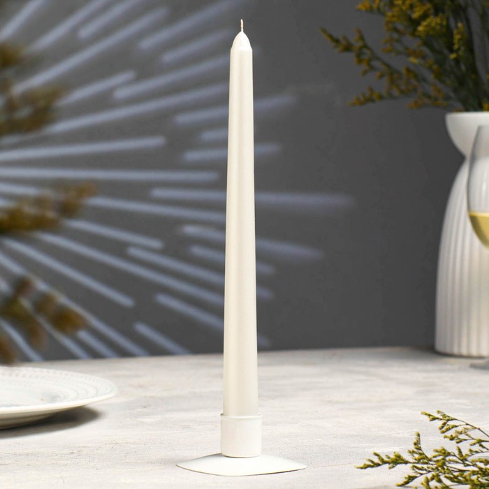 Свеча античная, 2,3х 25  см, лакированная  , белый металлик - Фото 1