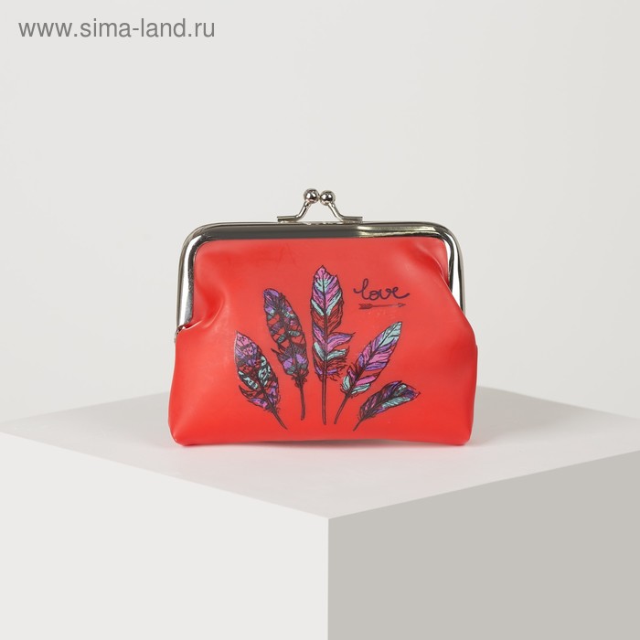 Кошелёк, отдел на фермуаре, цвет красный - Фото 1