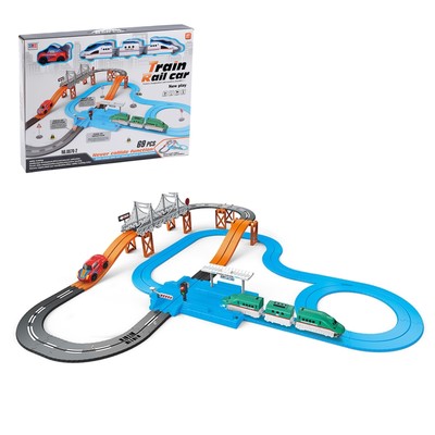 Железная дорога-автотрек «Большое путешествие», с машинкой, перекресток, светофор, уценка (мятая коробка)