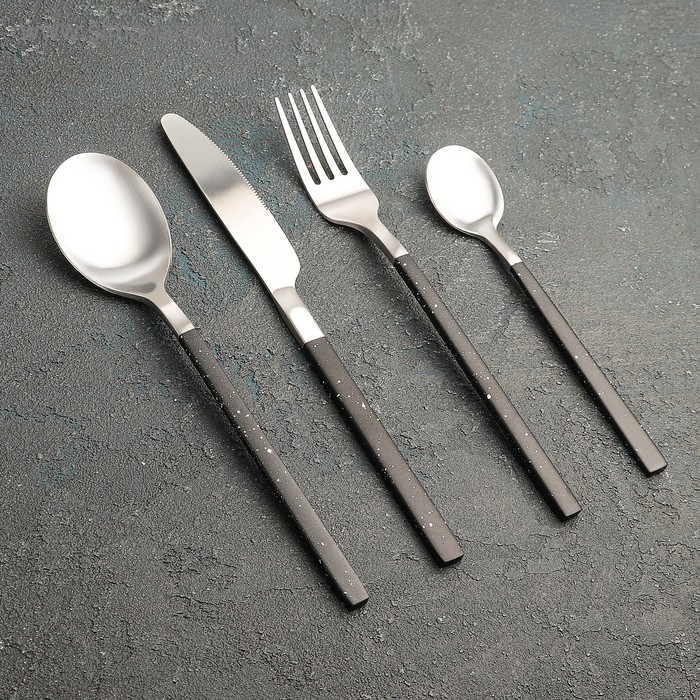 Набор столовых приборов из нержавеющей стали Magistro «Оску стандарт», 4 предмета, цвет металла серебряный, ручки чёрный мрамор - Фото 1