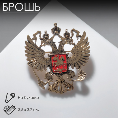 Брошь «Герб Российской Федерации», цвет красный в золоте