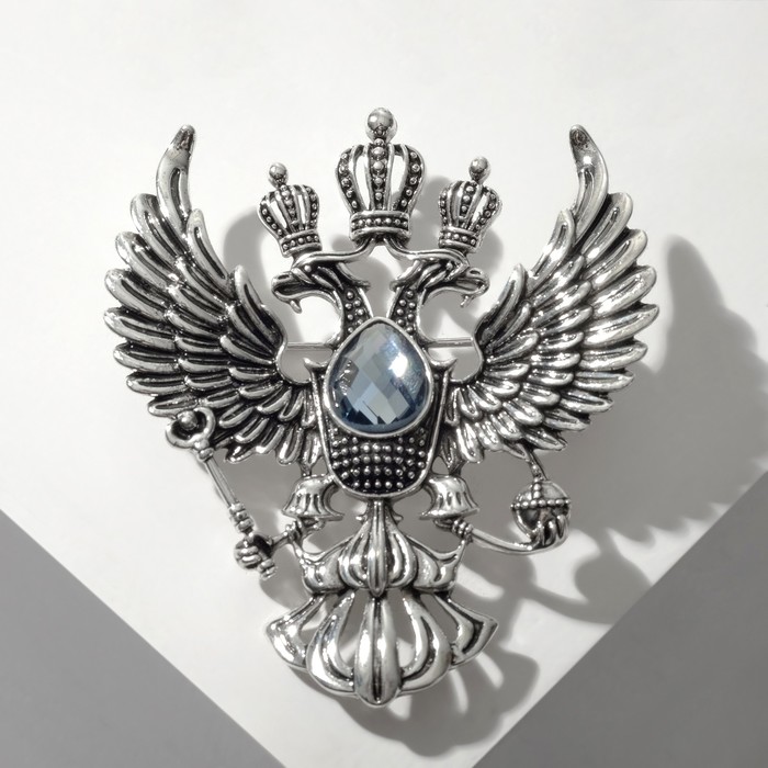 Брошь «Двуглавый орёл», цвет серый в серебре - Фото 1
