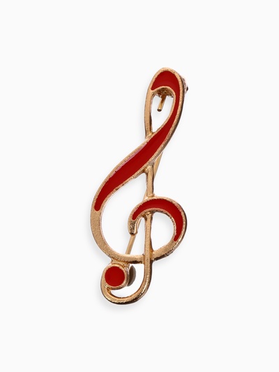 Брошь «Скрипичный ключ» классика, красная в золоте