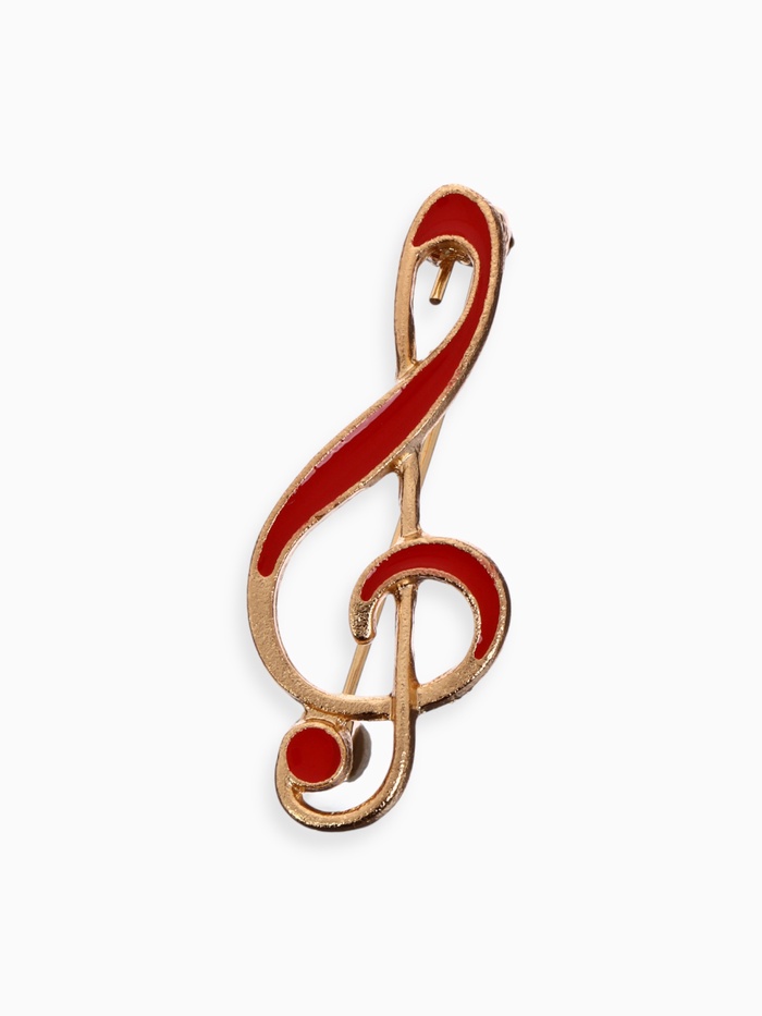 Брошь «Скрипичный ключ» классика, красная в золоте - Фото 1