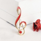 Брошь «Скрипичный ключ» классика, красная в золоте - Фото 1