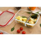 Контейнер для еды Доляна «Клик», 270/270/350 мл, 21×16×7 см, с крышкой, трёхсекционный, жаропрочное стекло, розовый, прозрачный - Фото 9