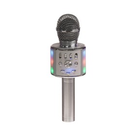Микрофон для караоке LuazON LZZ-70, 5 Вт, 1800 мАч, коррекция голоса, подсветка, серебристый