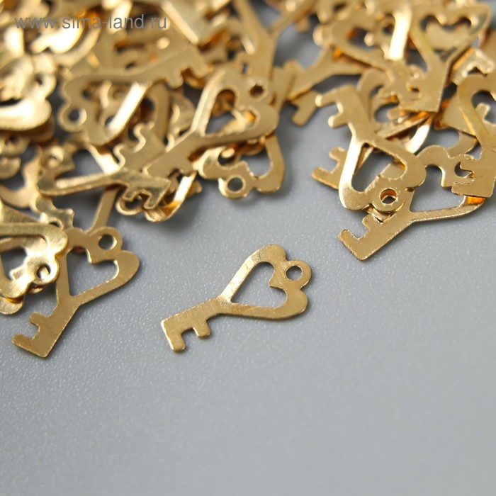Декор для творчества металл "Ключик с сердцем" золото набор 200 шт 0,9х0,5 см - Фото 1