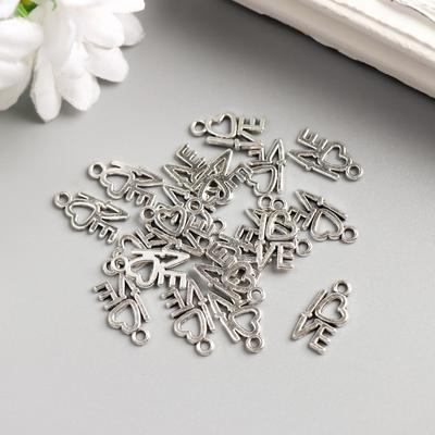 Металлический элемент, декоративная подвеска «Love с сердечком», декор для творчества, серебро 1.4×0.8 см