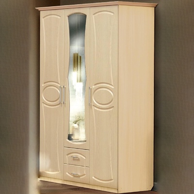 Шкаф 3-х дверный «Венеция 1» с 2-мя ящиками и зеркалом, цвет дуб молочный / дуб выбеленный