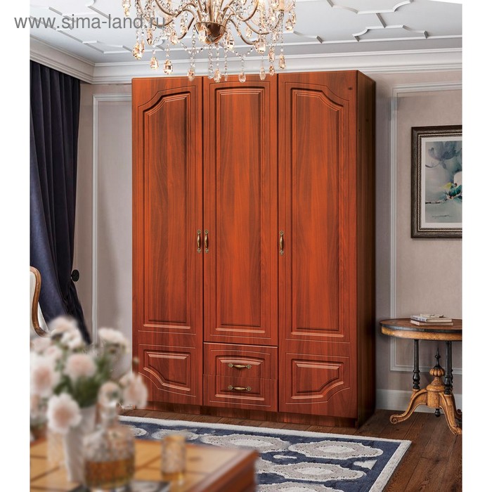 Шкаф 3-х дверный «Венеция 3» с 2-мя ящиками, 1500 × 595 × 2200 мм, цвет итальянский орех