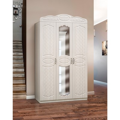 Шкаф 3-х дверный «Венеция 5.1» с зеркалом, цвет ясень анкор светлый / ясень бланко матовый