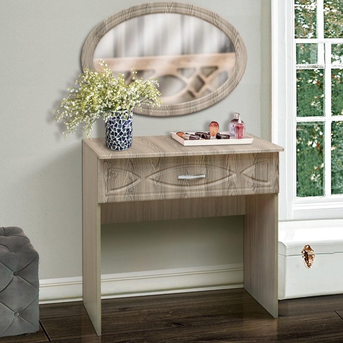 Стол туалетный «Венеция 7», ящик и зеркало настенное, цвет ясень шимо светлый/арон матовый