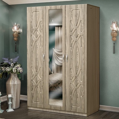 Шкаф 3-х дверный «Венеция 7» с зеркалом, цвет ясень шимо светлый / арон матовый