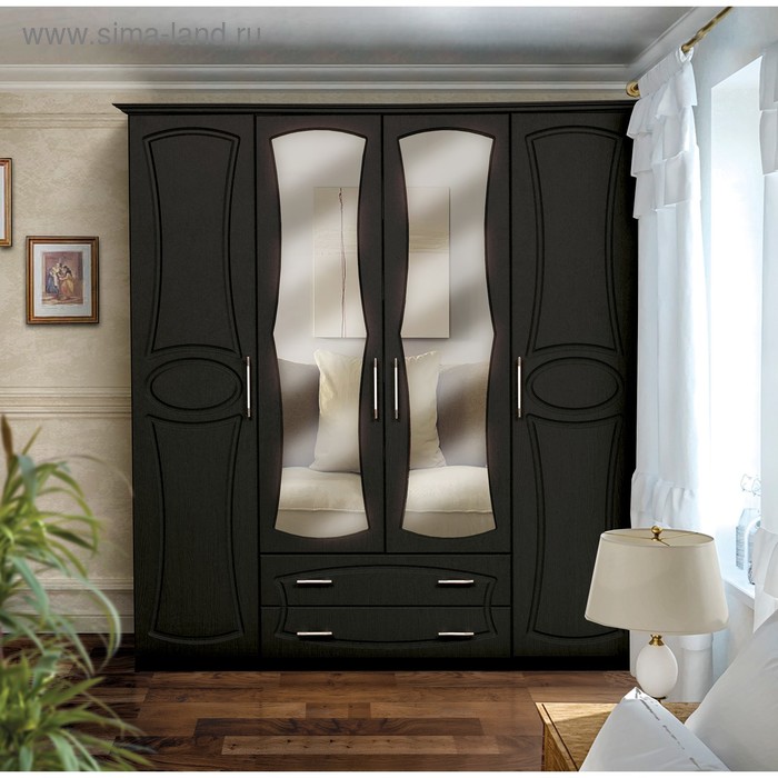 Шкаф 4х дверный «Венеция 2» с 2-мя зеркалами, 1875х620х2240 мм, цвет венге - Фото 1