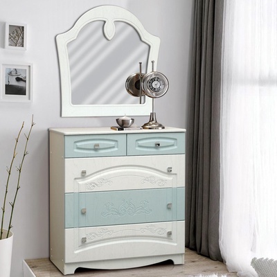 Комод «Венеция 4» и зеркало настенное, цвет белый / арктик матовый / деним матовый