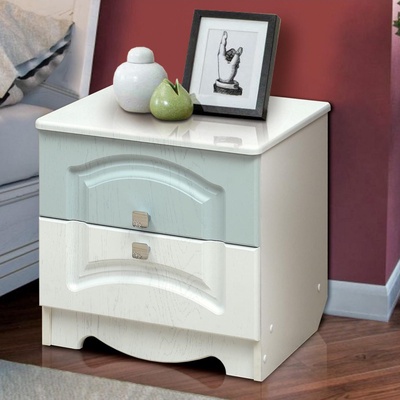 Тумба прикроватная «Венеция 4» с 2-мя ящиками, цвет белый / арктик матовый / деним матовый