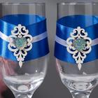 Набор свадебных бокалов "Прага", ручной работы, белый-синий, 6х6х20,5 см, 2 шт. - Фото 2