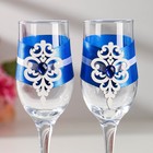 Набор свадебных бокалов "Прага", ручной работы, белый-синий, 6х6х20,5 см, 2 шт. - Фото 6