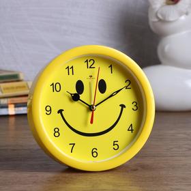 Будильник, настольные часы "Смайл", дискретный ход,  d-15 см, желтый
