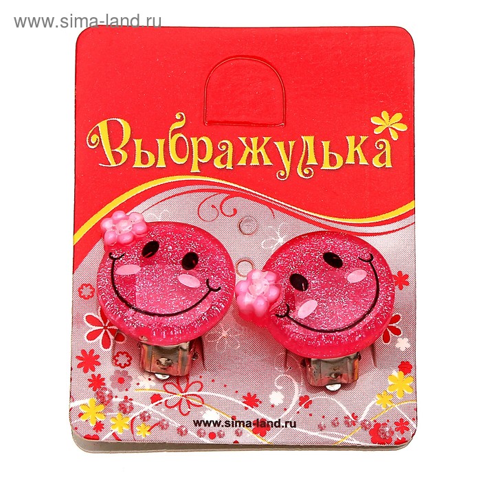 Серьги-клипсы детские "Выбражулька" смайлик с бантиком, цвет МИКС - Фото 1