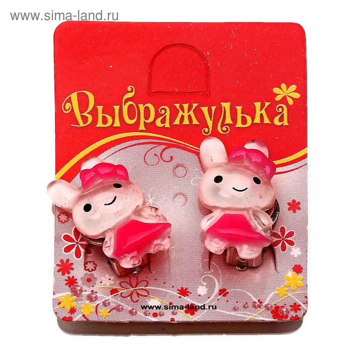 Серьги-клипсы детские "Выбражулька", милая зайка с бантиком - Фото 1