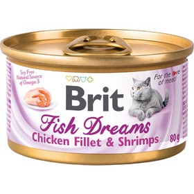 Влажный корм Brit Fish Dreams для кошек, куриное филе и креветки, 80 г