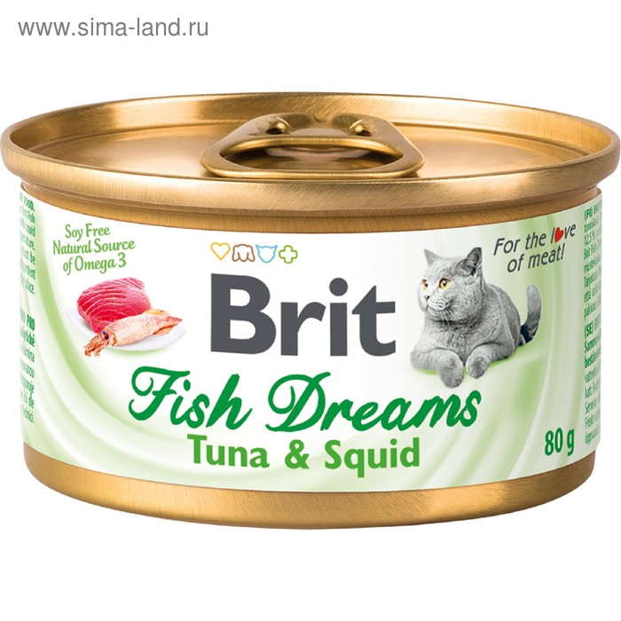 Влажный корм Brit Fish Dreams для кошек, тунец и кальмар, 80 г - Фото 1