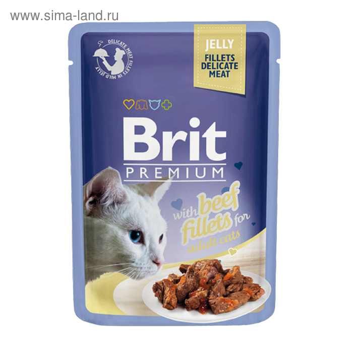 Влажный корм Brit Premium для кошек,кусочки из филе говядины в желе, 85 г - Фото 1