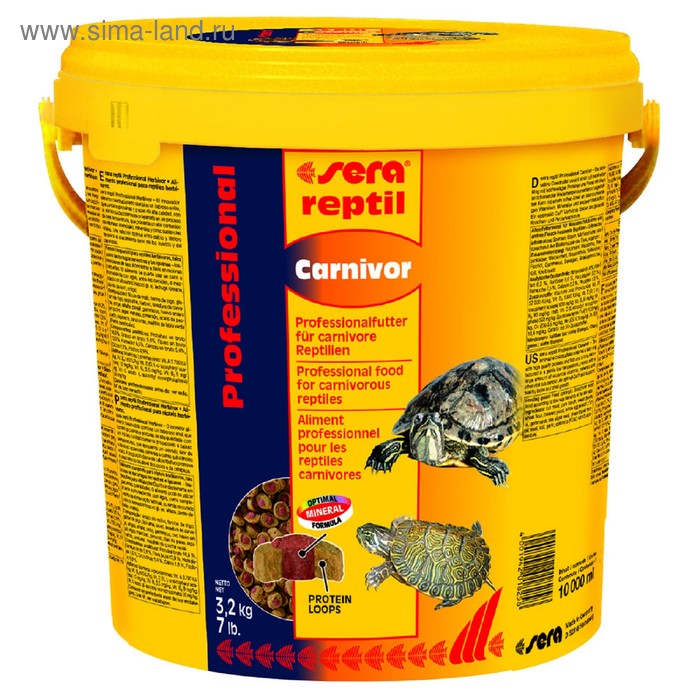 Корм Sera Reptil Professional Carnivor для рептилий, 10000 мл, 3,2 кг, ведро - Фото 1