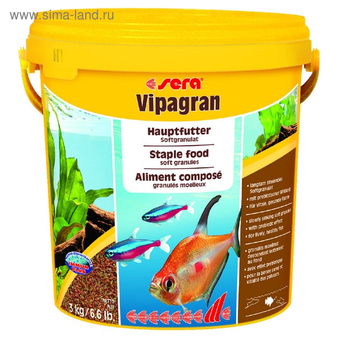 Корм Sera Vipagran для рыб, основной, в гранулах, 10 л, 3 кг, ведро - Фото 1