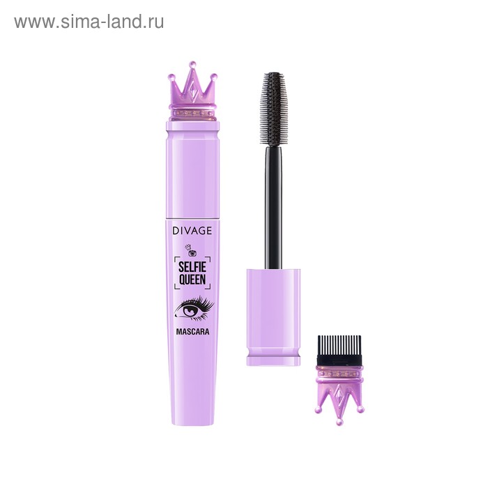 Тушь для ресниц Divage Selfie Queen "Эффект кукольного взгляда" с силиконовой щеточкой, тон уголоно-черный - Фото 1