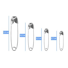 Набор булавок английских, 27 / 32 / 42 / 55 мм, 60 ± 5 шт, цвет серебряный (комплект 3 шт)