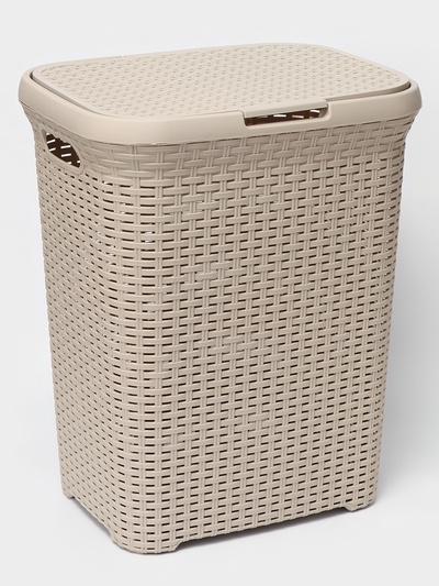 Корзина бельевая «Ротанг», 60 л, 34.6×44.5×56 см, с крышкой, латте