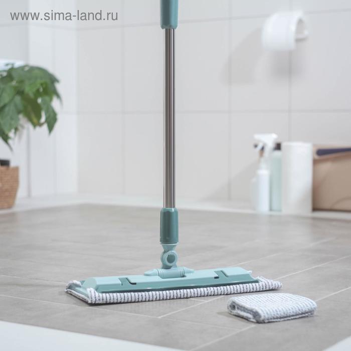 Швабра для мытья пола плоская, телескопическая стальная ручка, микрофибра, доп.насадка - Фото 1